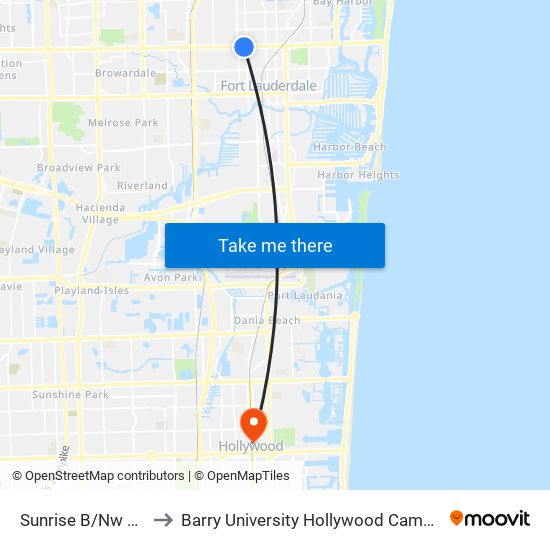 Sunrise B/Nw 7 T to Barry University Hollywood Campus map