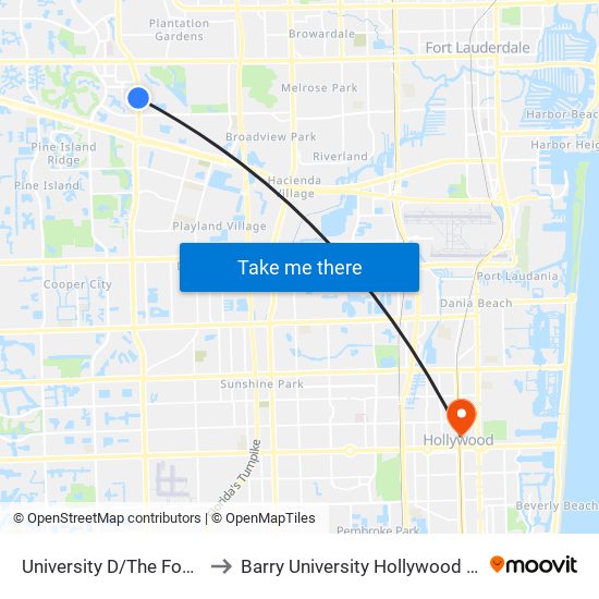 UNIVERSITY D/THE FOUNTAINS to Barry University Hollywood Campus map