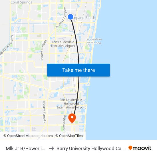 Mlk Jr B/Powerline R to Barry University Hollywood Campus map