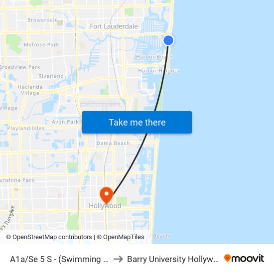 A1a/Se 5 S - (Swimming Hall Of Fame) to Barry University Hollywood Campus map