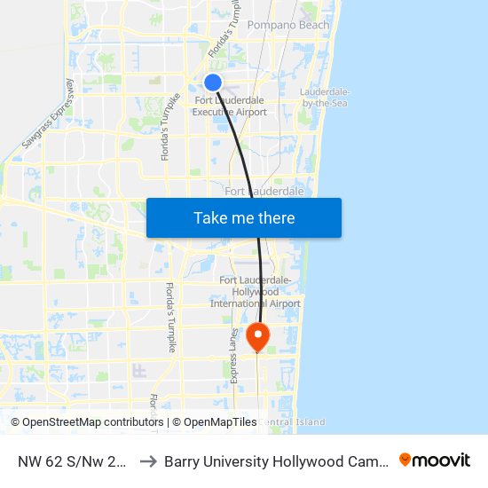 NW 62 S/NW 26 A to Barry University Hollywood Campus map