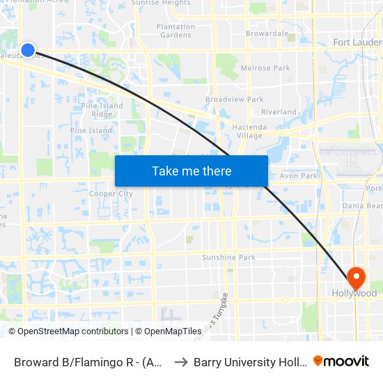 BROWARD B/FLAMINGO R - (AMERICAN HERITAGE SCH) to Barry University Hollywood Campus map