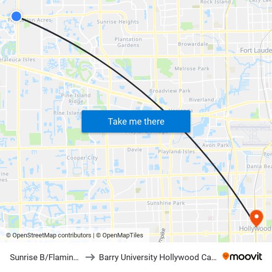 Sunrise B/Flamingo R to Barry University Hollywood Campus map