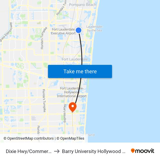 Dixie Hwy/Commercial B to Barry University Hollywood Campus map