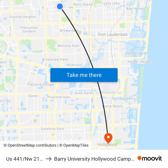 Us 441/Nw 21 S to Barry University Hollywood Campus map