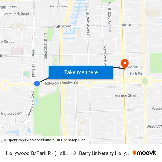 Hollywood B/Park R - (Hollywood Hills P&R) to Barry University Hollywood Campus map