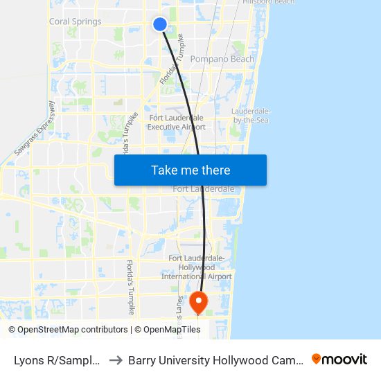 Lyons R/Sample R to Barry University Hollywood Campus map