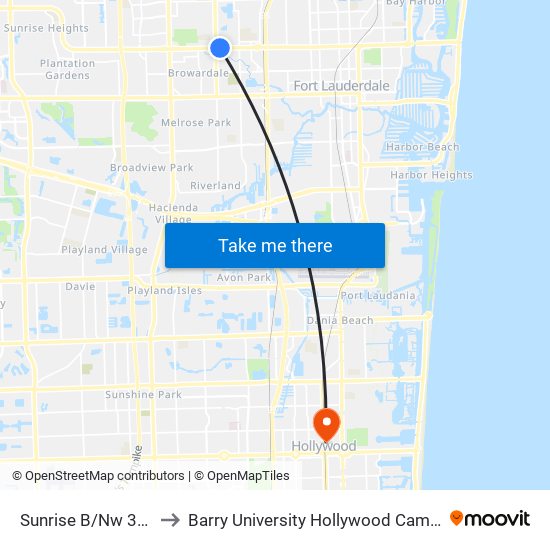 Sunrise B/Nw 31 A to Barry University Hollywood Campus map