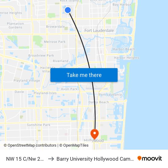 NW 15 C/NW 27 A to Barry University Hollywood Campus map