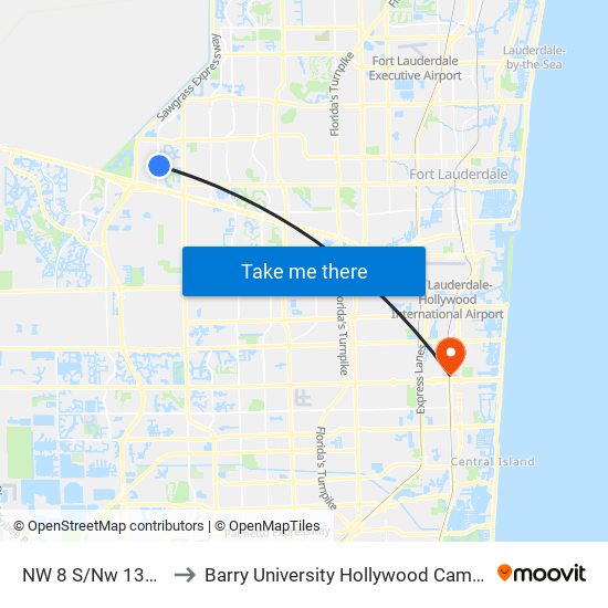 NW 8 S/Nw 136 A to Barry University Hollywood Campus map