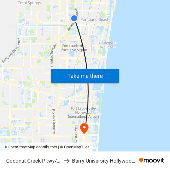 Coconut Creek Pkwy/Bc North to Barry University Hollywood Campus map