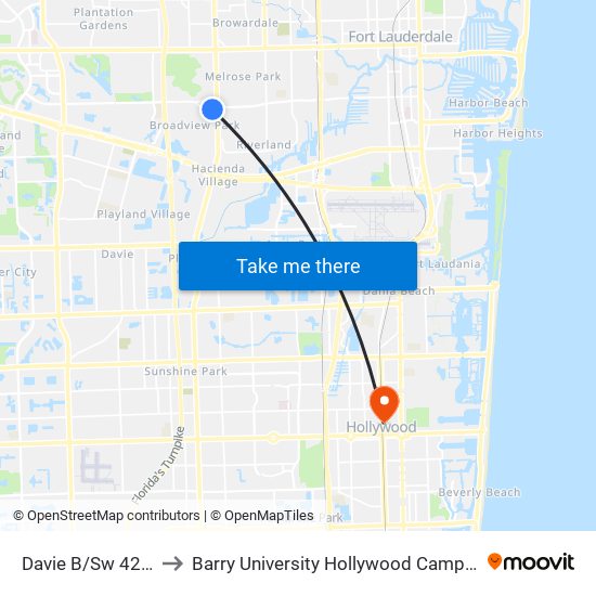 Davie B/Sw 42 A to Barry University Hollywood Campus map