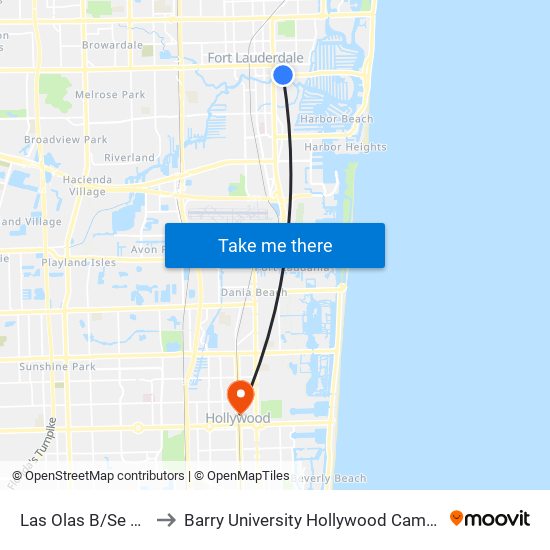 Las Olas B/Se 9 A to Barry University Hollywood Campus map
