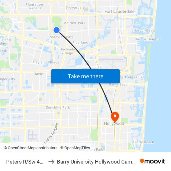 Peters R/Sw 49 A to Barry University Hollywood Campus map