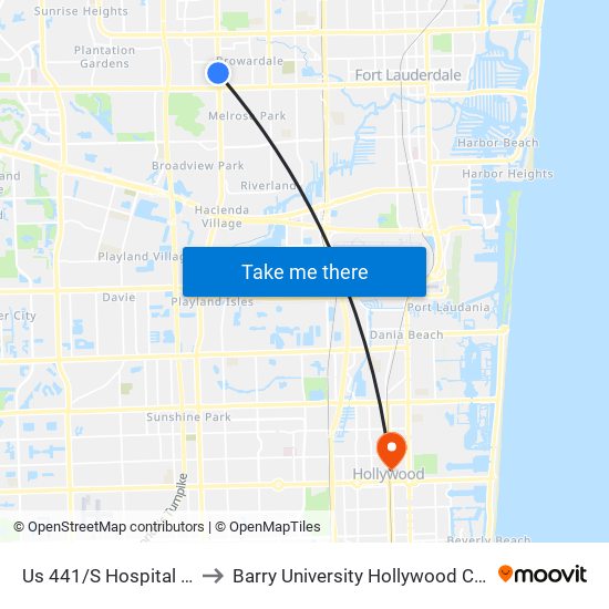 Us 441/S Hospital D (S) to Barry University Hollywood Campus map