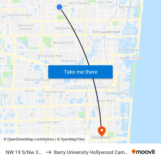 NW 19 S/Nw 36 T to Barry University Hollywood Campus map