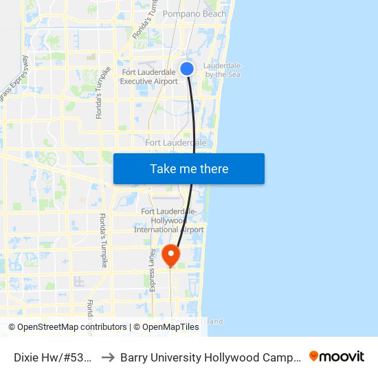 DIXIE HW/#5301 to Barry University Hollywood Campus map