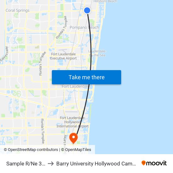 Sample R/Ne 3 A to Barry University Hollywood Campus map