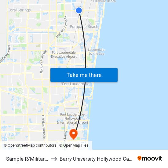 Sample R/Military Tr to Barry University Hollywood Campus map