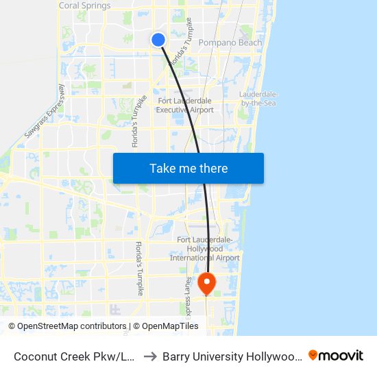 Coconut Creek Pkw/Lakeside D to Barry University Hollywood Campus map