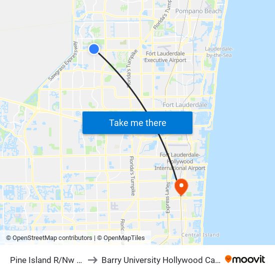 PINE ISLAND R/NW 57 S to Barry University Hollywood Campus map