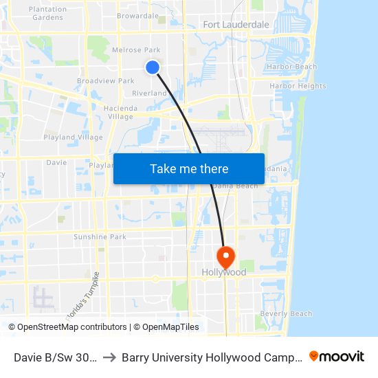 Davie B/Sw 30 A to Barry University Hollywood Campus map