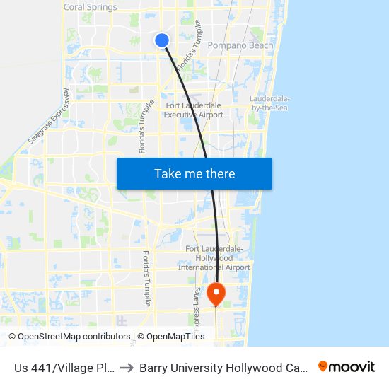 Us 441/Village Plaza to Barry University Hollywood Campus map