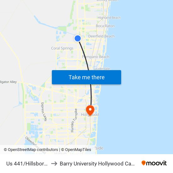 Us 441/Hillsboro B to Barry University Hollywood Campus map