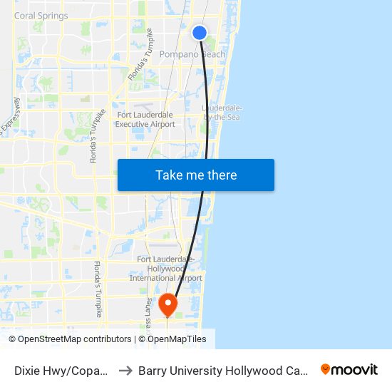 Dixie Hwy/Copans R to Barry University Hollywood Campus map