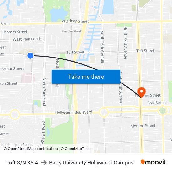 Taft S/N 35 A to Barry University Hollywood Campus map