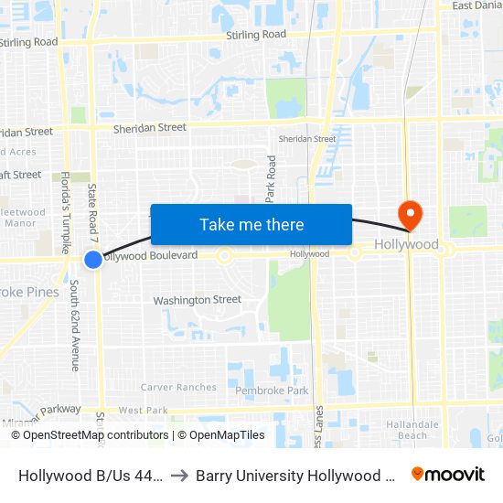 Hollywood B/Us 441 (W) to Barry University Hollywood Campus map