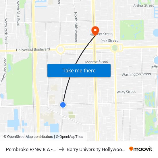 Pembroke R/Nw 8 A - (S 26 A) to Barry University Hollywood Campus map