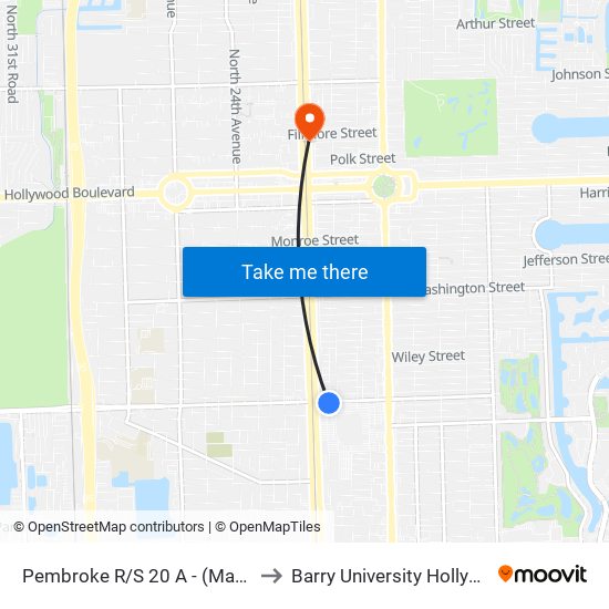 Pembroke R/S 20 A - (Mardi Gras Casino) to Barry University Hollywood Campus map