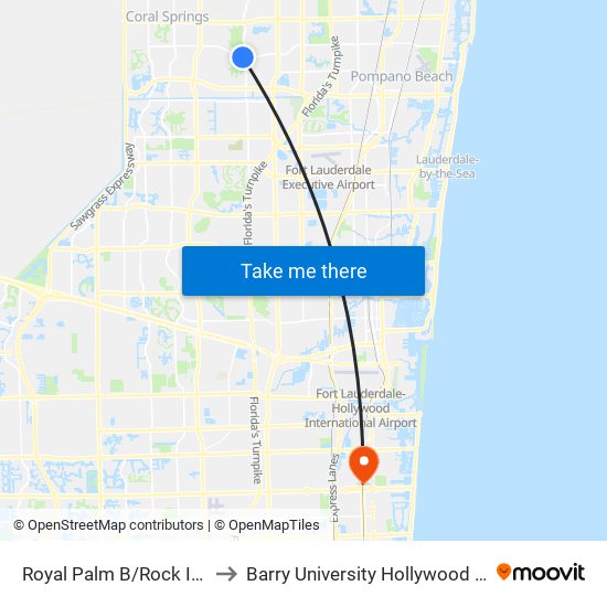 ROYAL PALM B/ROCK ISLAND R to Barry University Hollywood Campus map