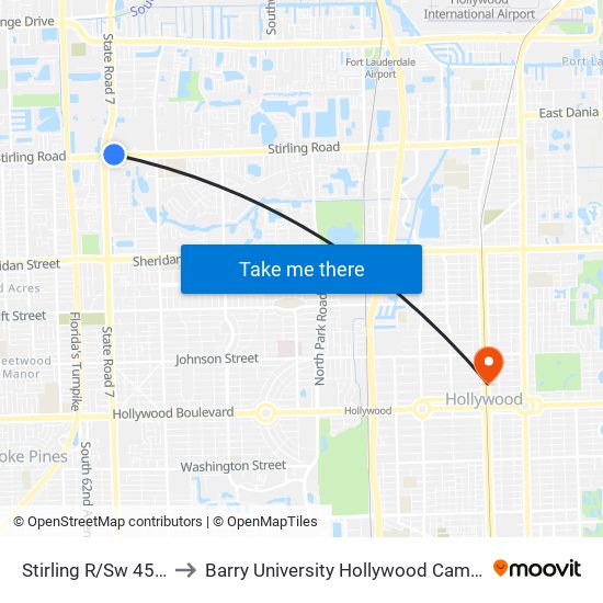 Stirling R/Sw 45 W to Barry University Hollywood Campus map