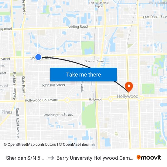 Sheridan S/N 56 A to Barry University Hollywood Campus map
