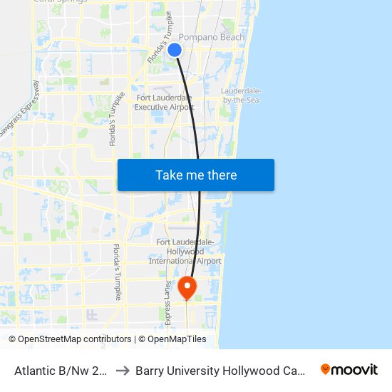 ATLANTIC B/NW 27 A to Barry University Hollywood Campus map