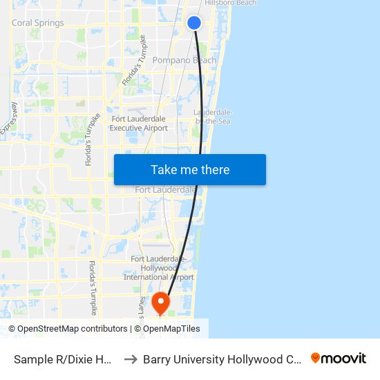 Sample R/Dixie Hw (W) to Barry University Hollywood Campus map