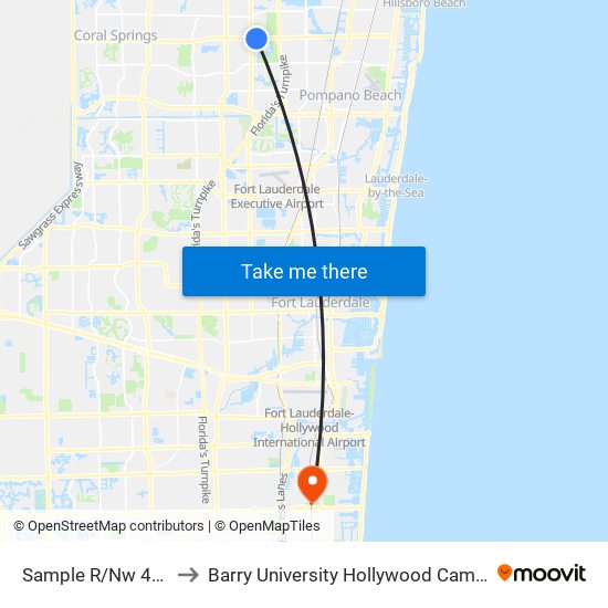 Sample R/Nw 42 A to Barry University Hollywood Campus map