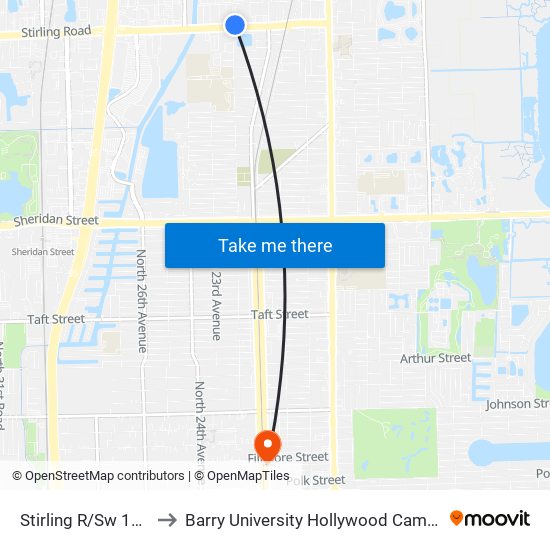 Stirling R/Sw 12 A to Barry University Hollywood Campus map