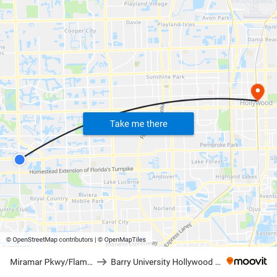 Miramar Pkwy/Flamingo R to Barry University Hollywood Campus map