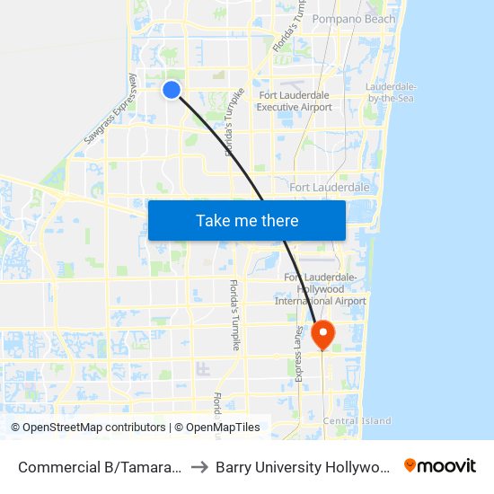 COMMERCIAL B/TAMARAC COM CTR to Barry University Hollywood Campus map