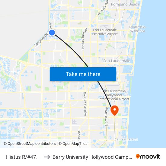 Hiatus R/#4700 to Barry University Hollywood Campus map