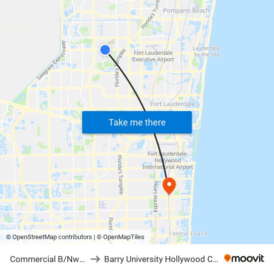 Commercial B/Nw 64 A to Barry University Hollywood Campus map