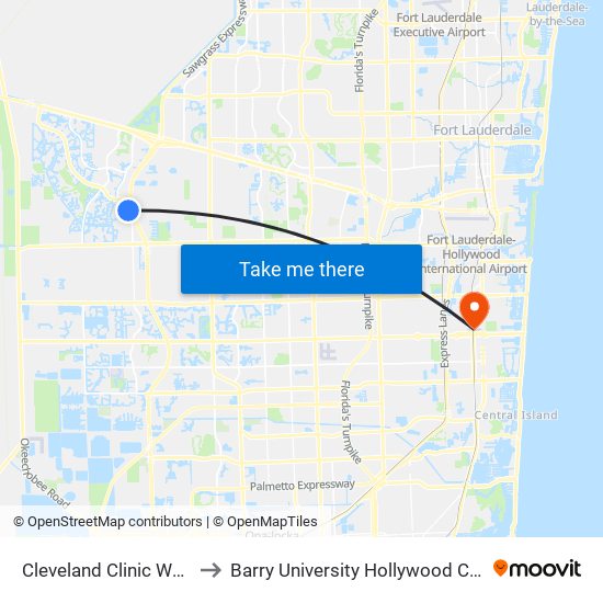Cleveland Clinic Weston to Barry University Hollywood Campus map