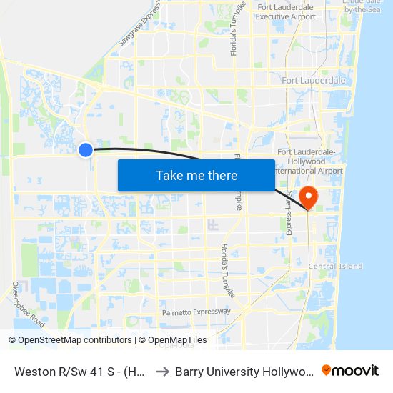 WESTON R/SW 41 S - (HOME DEPOT) to Barry University Hollywood Campus map