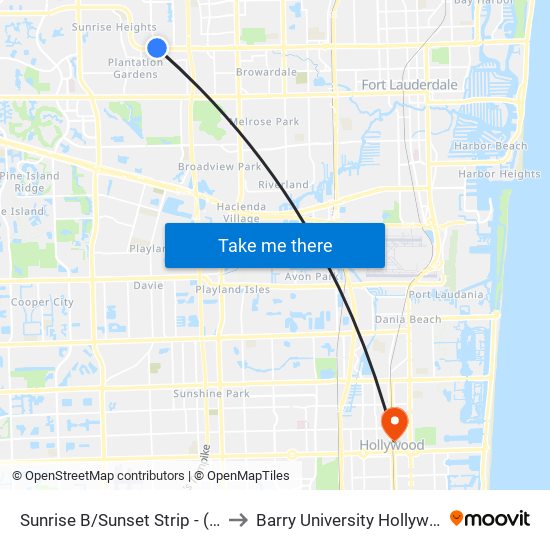 Sunrise B/Sunset Strip - (Tri-City Plaza) to Barry University Hollywood Campus map