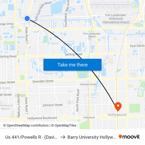 Us 441/Powells R - (Davie Town Plaza) to Barry University Hollywood Campus map