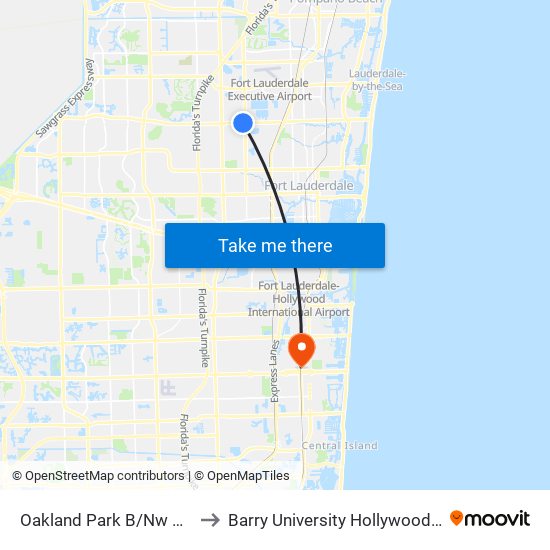 Oakland Park B/Nw 31 A (W) to Barry University Hollywood Campus map
