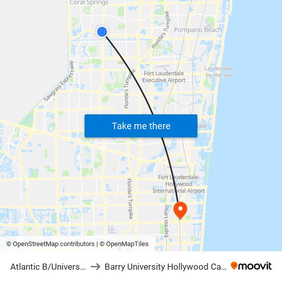 Atlantic B/University D to Barry University Hollywood Campus map